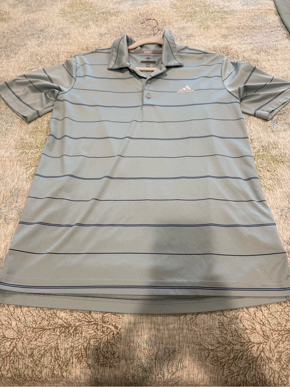 adidas Light Blue Golf Polo with Navy Stripe Detail